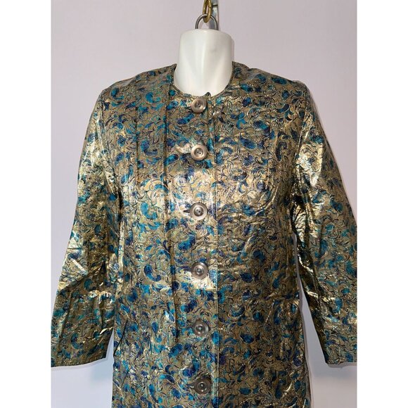 Vtg 60s Royal Topper Gold Blue Paisley Floral Jacket Size Small Plastic Rain - Picture 6 of 6
